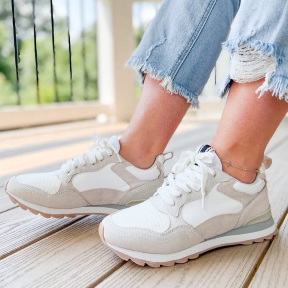 ShuShop Shoes - New In Box ShuShop Paneled Design White Lace Up Sneakers Tennis Shoes